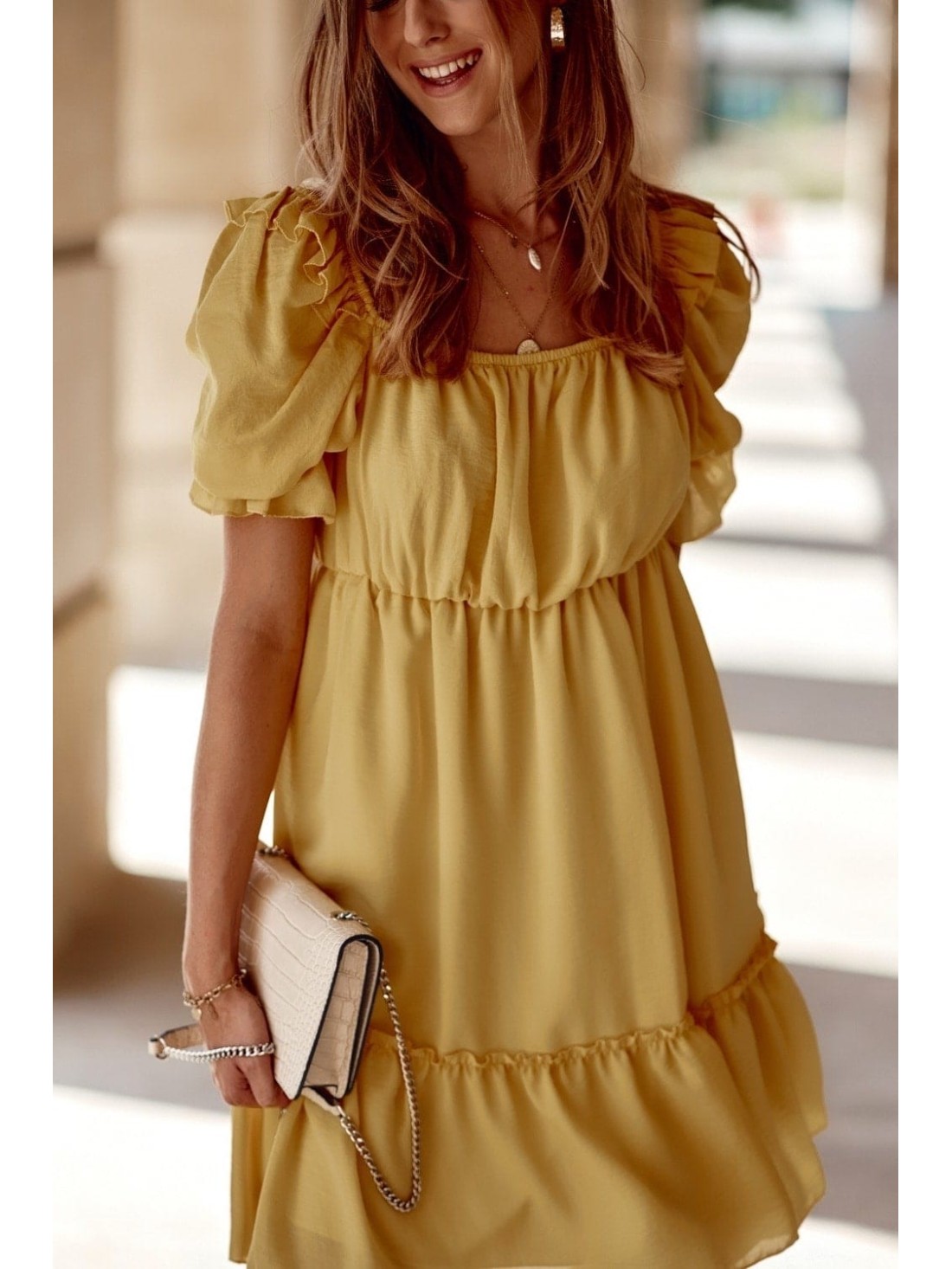 Smooth dress with ruffles, yellow 3056 - Online store - Boutique